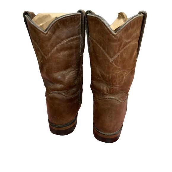 Justin Youth Roper Western Boots Brown Leather Unisex Broke In Size 9 1/2 D - Picture 5 of 6